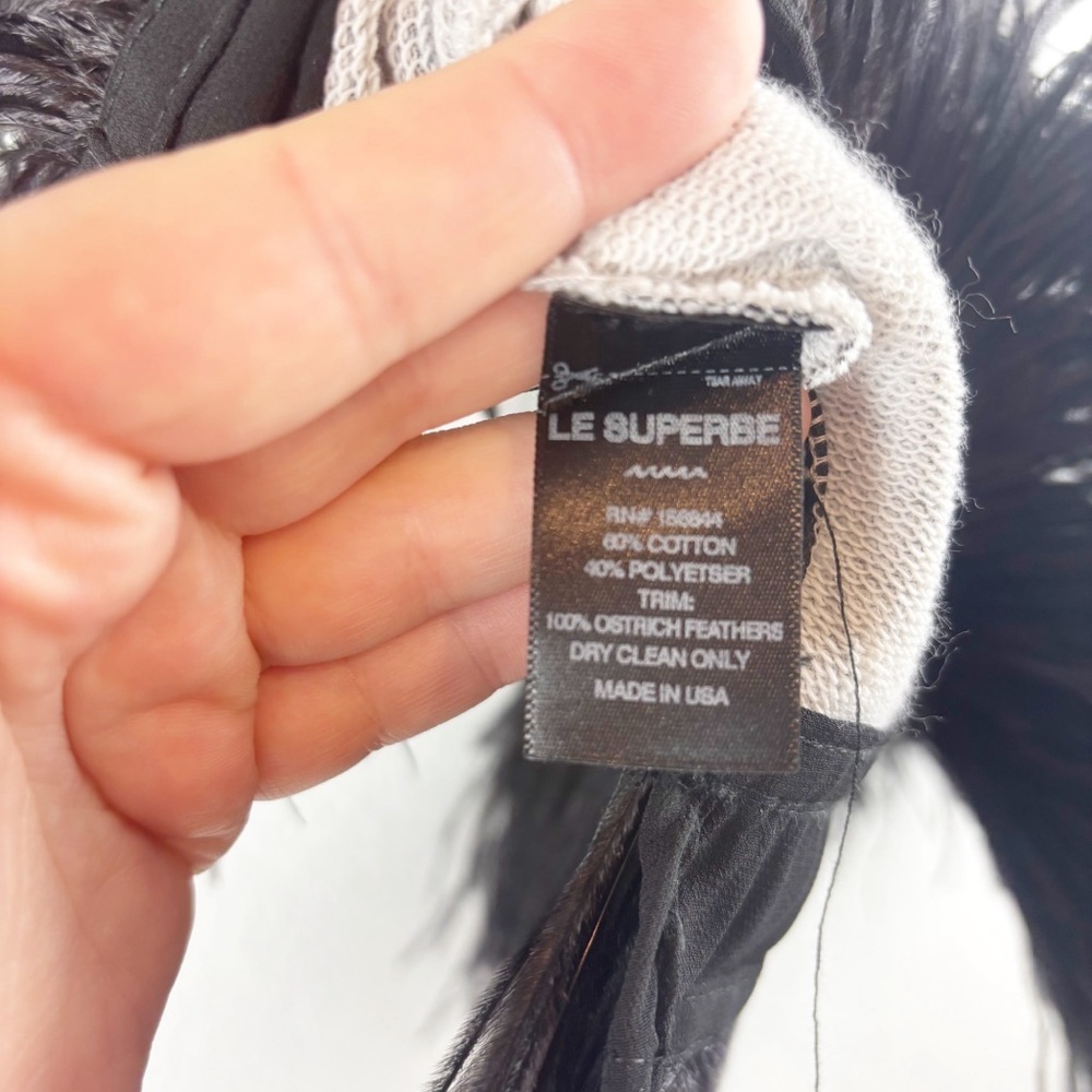 Le Superbe Seeing Double Ostrich Feather Muscle Polka Dot Top Large Gray Black - Picture 7 of 7